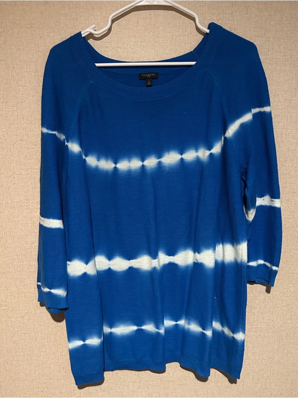 Talbots 14 Cobalt Blue 3/4 Sleeve Lightweight Tie-Dye Knit Pullover Top